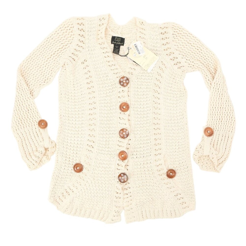 NWT Pure Handknit for Fresh Produce Ivory Boho Cardigan Sweater XS S
